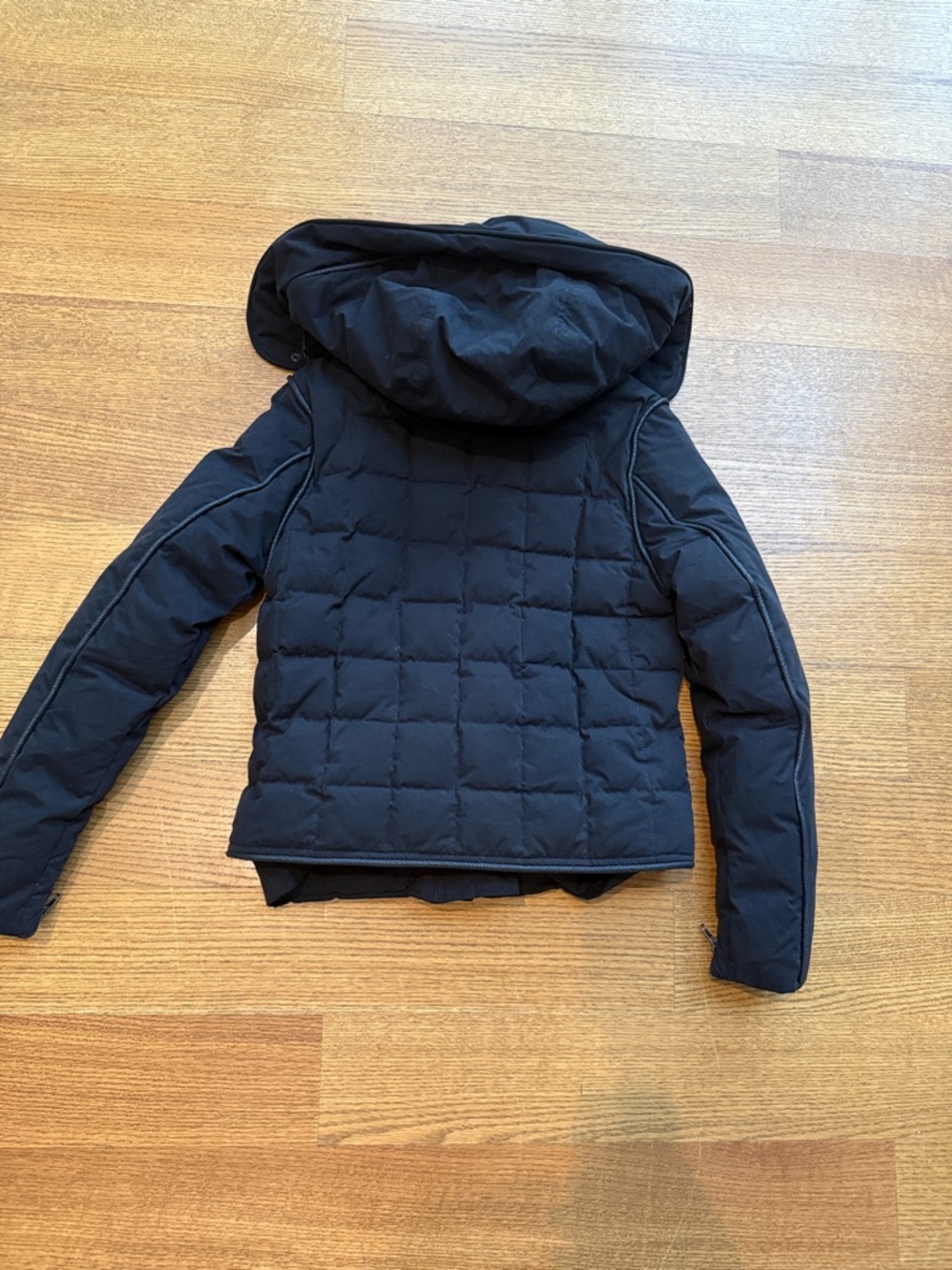 The Kooples Black Cotton/Leather Down Biker Jacket - Picture 3 of 3